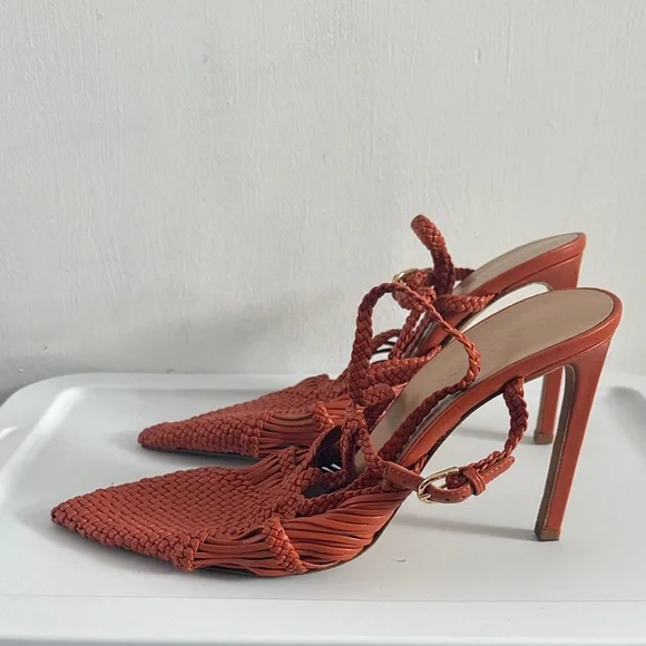 Elegant Women's Woven Heels - Orange - Picture 2 of 10